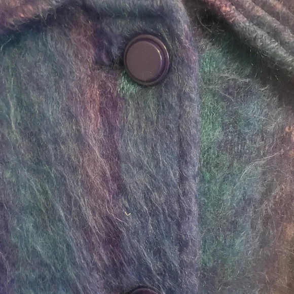 Fashion Gallery Blue Purple Mohair Wool Plaid Longline Coat M - Picture 7 of 14